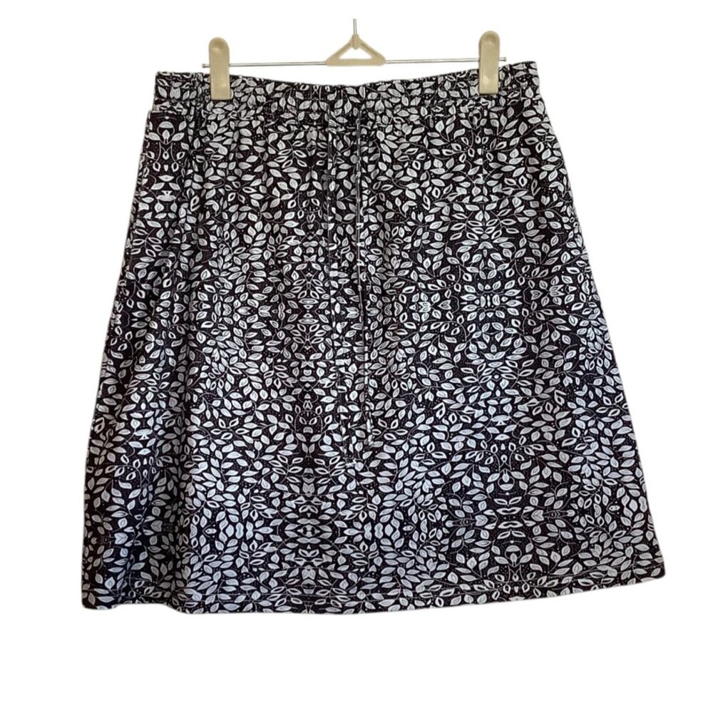 Coorun Athletic Skort Skirt Women Large Black White Leaf Print Pockets Tennis